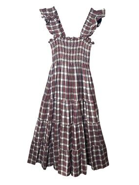 Hill House Ellie Tartan Plaid Nap Dress Women’s XS Tiered Midi Ruffled Shoulder